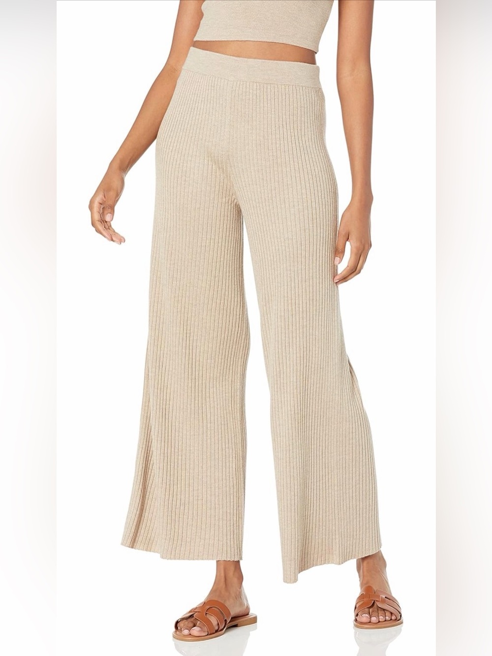 The Drop (Amazon) Ribbed Wide-Leg Knit Pants - Heather Sand